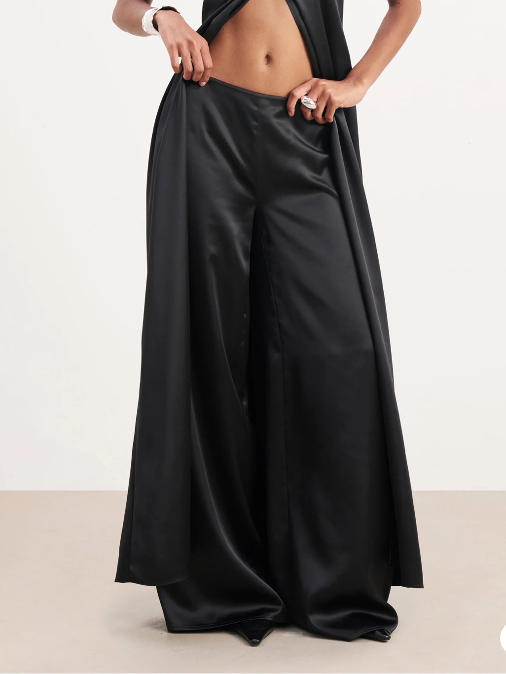 Wide Leg Satin Pants - Black